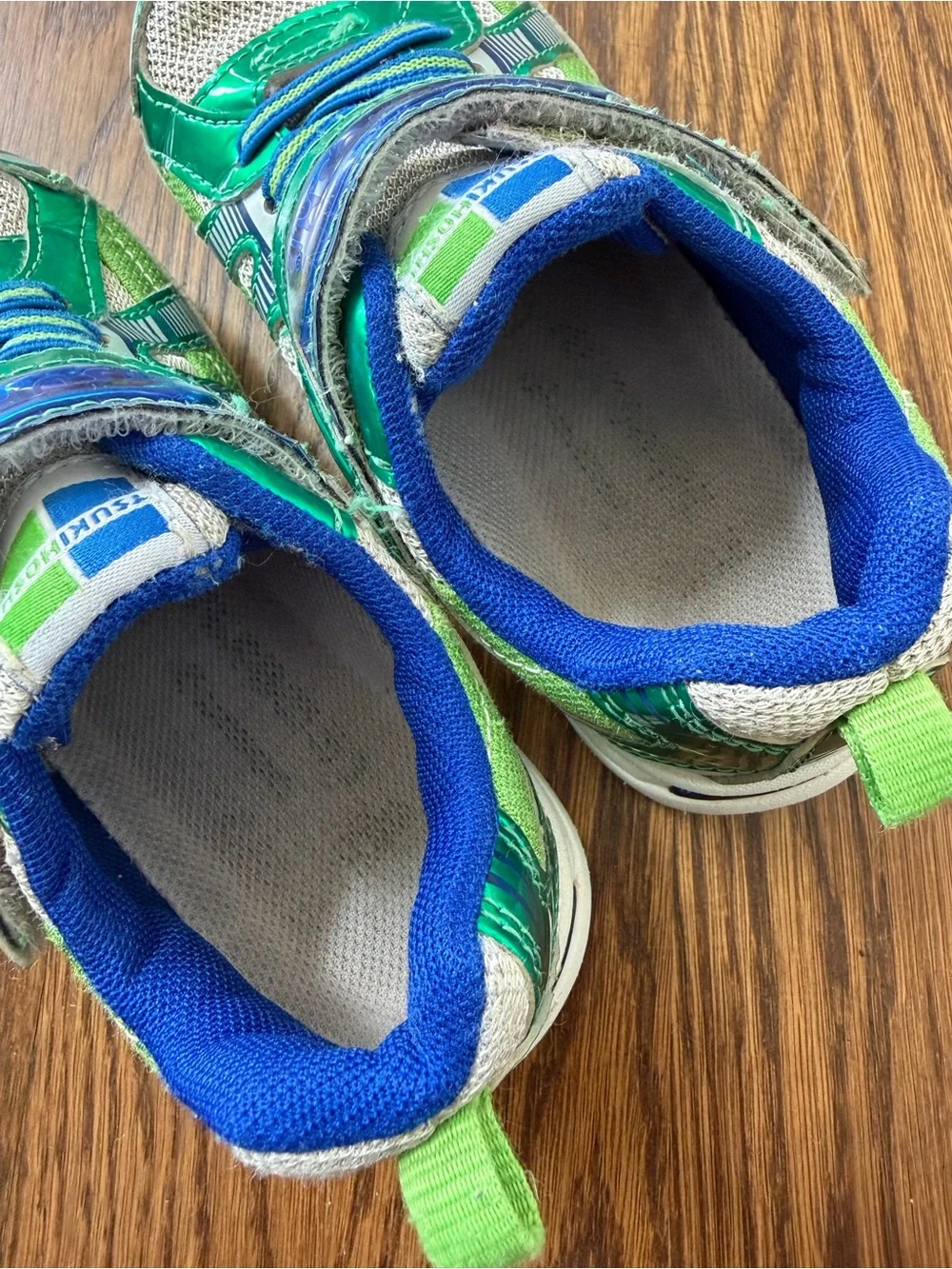 Tsukihoshi Storm Sneakers in blue and green, toddler size 10.5